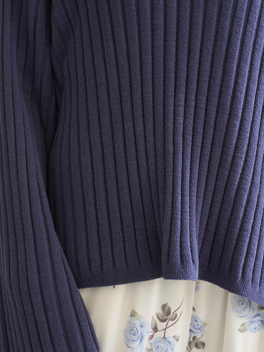 Airy Moco Ribbed V-neck Pullover