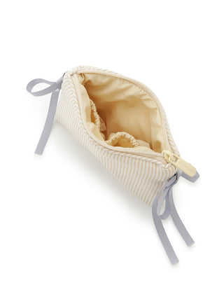 Cream striped ribbon tissue pouch by Gelato Pique USA, ideal for storing essentials; part of premium loungewear and sleepwear collection.