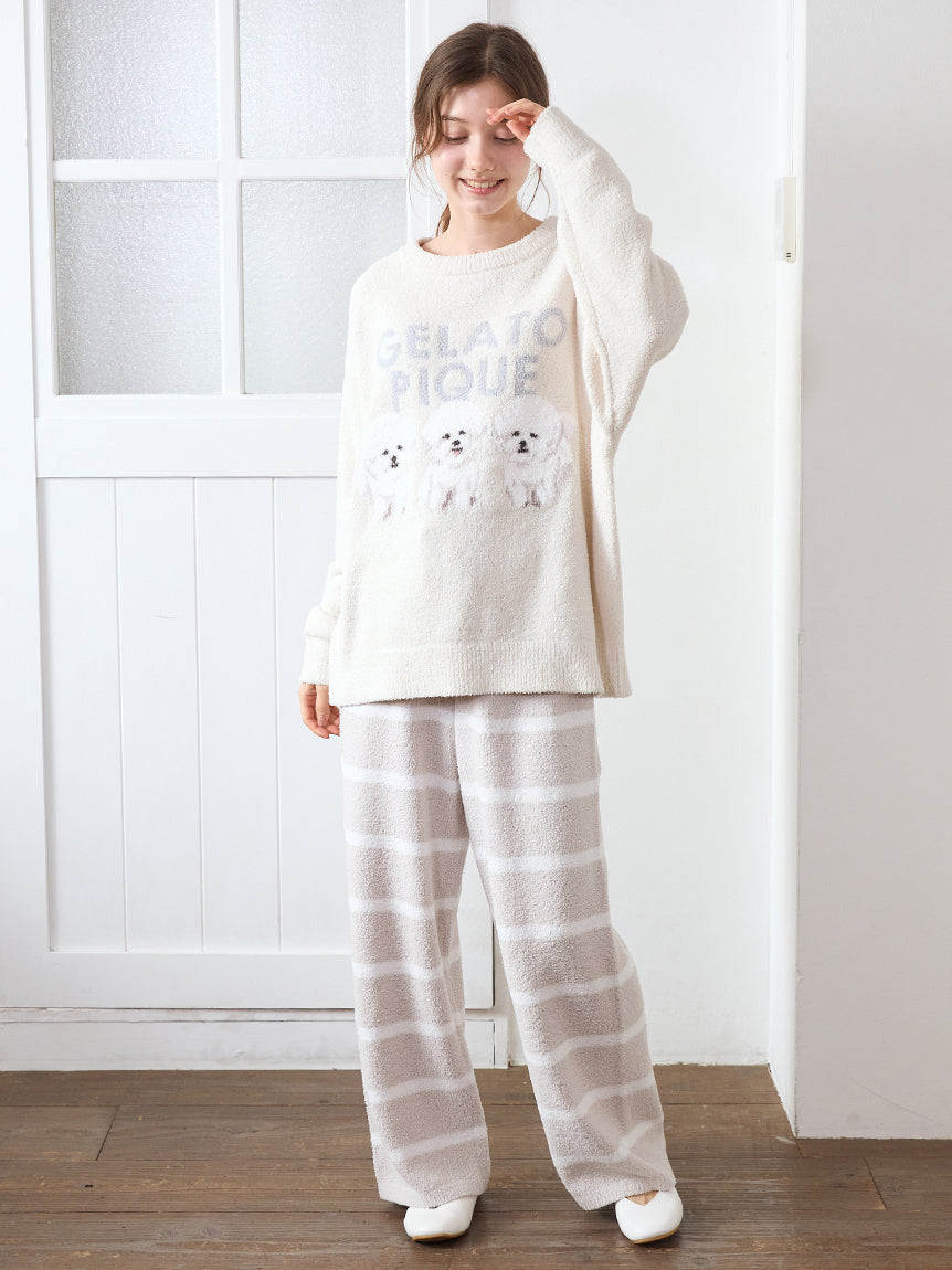 Airy Moco Cute Variety Jacquard Border Long Pants