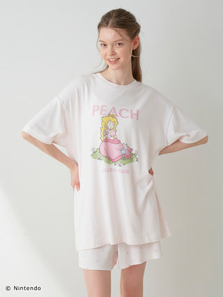 Peach Collection Printed Drop Shoulder Lounge T Shirt in pink, Women's Loungewear Tops, T-shirt , Tank Top at Gelato Pique USA.