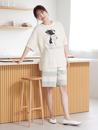 Men's Airy Moco Boston Terrier Jacquard Pullover & Shorts Set