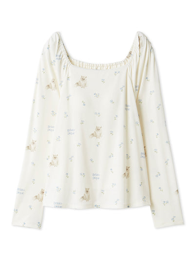 Cat and Flower Pullover with Built-in Cups gelato pique