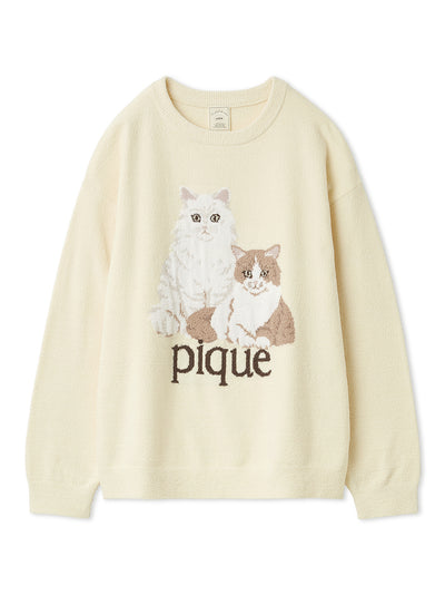 Airy Moco Cat Jacquard Pullover gelato pique