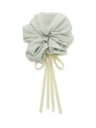 Gelato Pique USA striped ribbon hair scrunchie in soft sage, chic premium loungewear and sleepwear accessory, graceful and elegant styling.