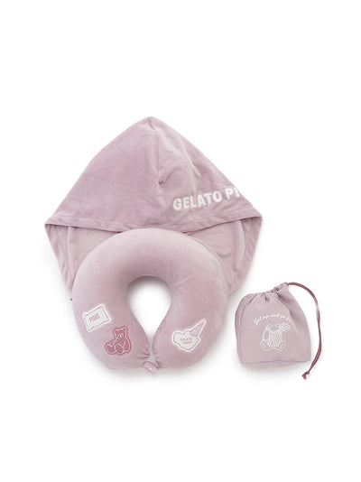 [Travel][Sleep] Neck Pillow With Hood & Drawstring Bag gelato pique