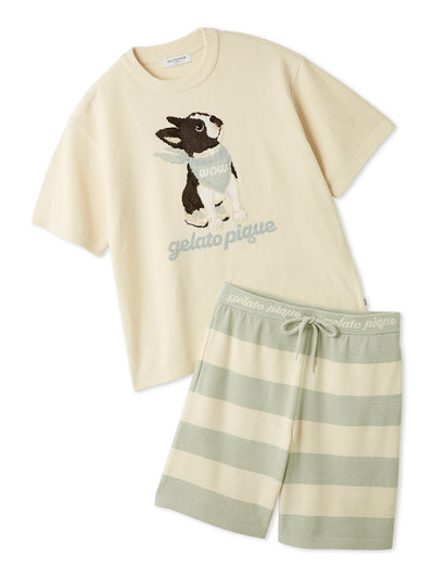 Men's Airy Moco Boston Terrier Jacquard Pullover & Shorts Set gelato pique