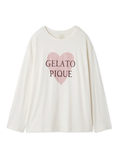 Heart Motif Long T-shirt gelato pique