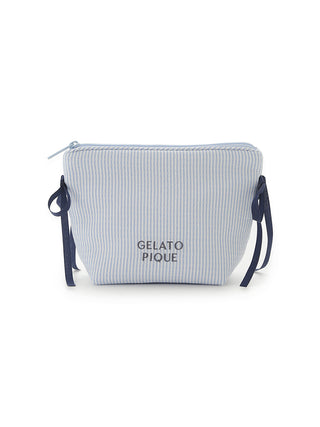 Gelato Pique striped ribbon pouch with delicate ribbon accents in a soft cotton blend, perfect for storing cosmetics or skincare items.