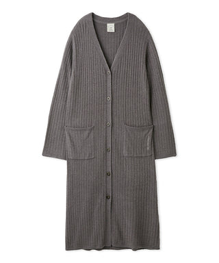 Alt Tag: Premium Thermal Smoothie Long Cardigan in gray by Gelato Pique USA. Elegant loungewear & sleepwear with ribbed texture.