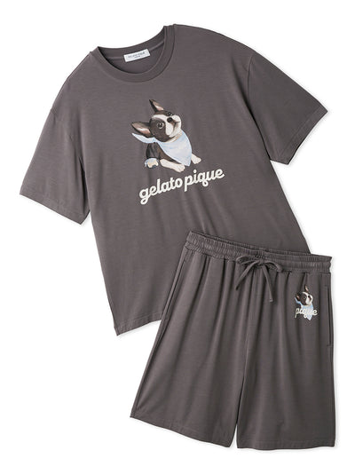 Men's Cool Rayon Boston Terrier T-shirt & Shorts Set gelato pique