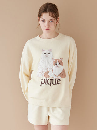 Airy Moco Cat Jacquard Pullover