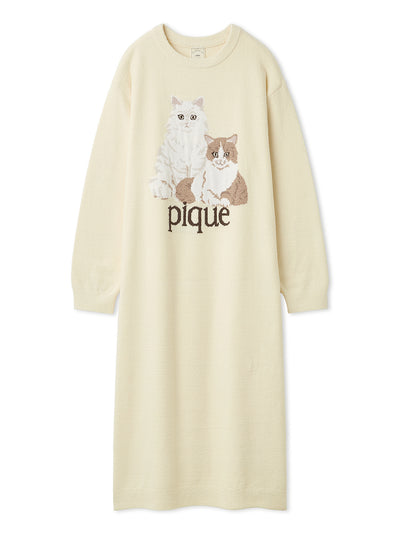 Airy Moco Cat Jacquard Dress gelato pique