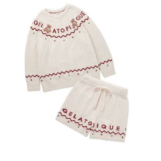 Nordic pattern pullover and shorts set in soft 'Baby Moco' material with festive holiday design, ideal for kids' warmth and comfort.