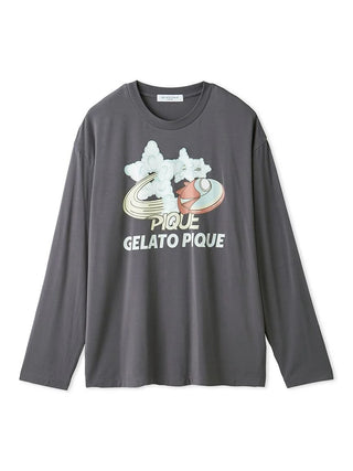 Gelato Pique Men's Spaceship One-point Printed Long-sleeve T-shirt in dark gray, front view