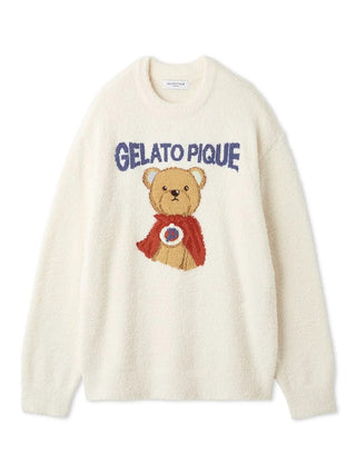 Gelato Pique Men's Baby Moco Hero Bear Jacquard Pullover in cream, front view