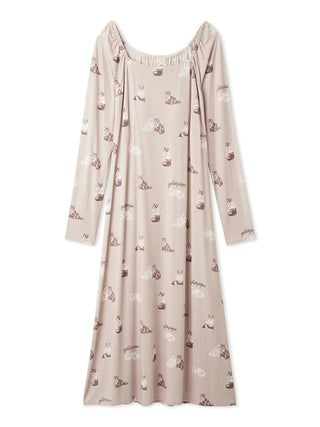 Gelato Pique Cat All-over Printed Dress with built-in bra in beige, front view