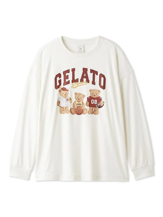 Gelato Pique Sporty Bears One-point Printed Oversized Long-sleeve T-shirt in offwhite, front view