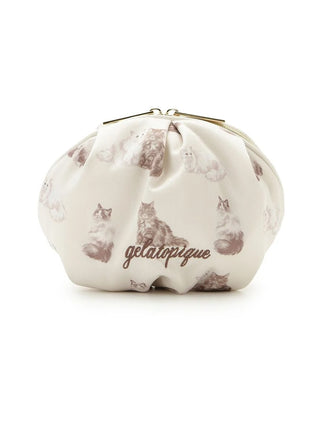 Gelato Pique Cats Printed Pouch in off-white, front view