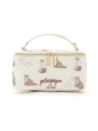 Gelato Pique Cats Printed Vanity Pouch in off-white, front view