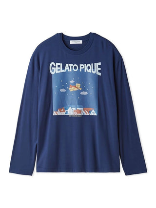 Gelato Pique Men's Antibacterial & Odor-Resistant Hero Bear Rayon Long-sleeve T-shirt in navy, front view