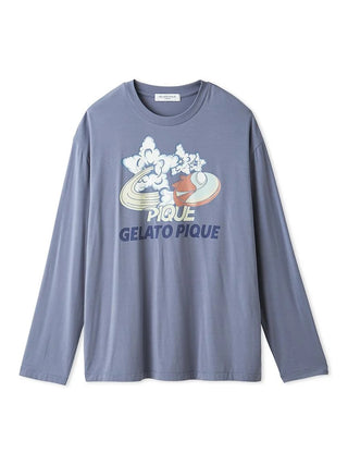 Gelato Pique Men's Spaceship One-point Printed Long-sleeve T-shirt in blue, front view