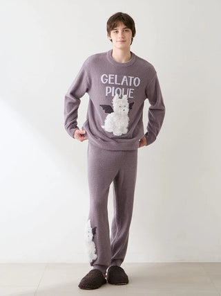 Model wearing dark gray [HALLOWEEN] Men's Night Parade Dogs Jacquard Pullover