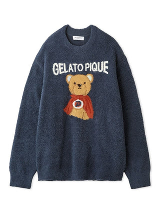 Gelato Pique Men's Baby Moco Hero Bear Jacquard Pullover in navy, front view