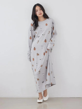 Model wearing dark gray  [HALLOWEEN] Night Parade Dogs Prints Dress , front view. This item is not available in US.