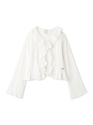 Gelato Pique Mouillé Ruffle Cardigan in off-white