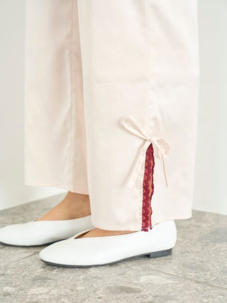 Satin Pants With Lace & Ribbon
