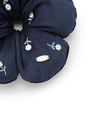 Navy Flowers Velour Hair Scrunchie