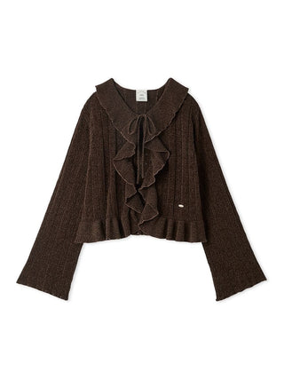 Gelato Pique Mouillé Ruffle Cardigan in brown