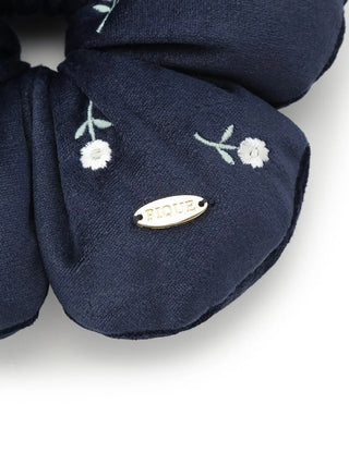 Navy Flowers Velour Hair Scrunchie