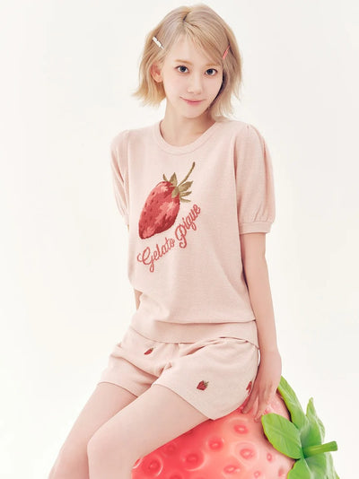 Airy Moco Strawberry Jacquard Shorts gelato pique