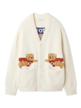 Gelato Pique Men's Baby Moco Hero Bear Jacquard Cardigan in cream, front view