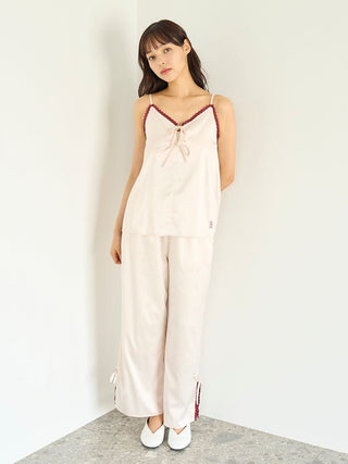 Satin Pants With Lace & Ribbon