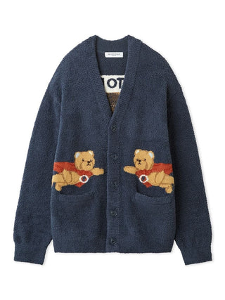 Gelato Pique Men's Baby Moco Hero Bear Jacquard Cardigan in navy, front view
