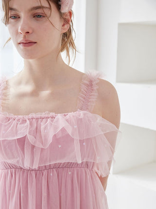 [Valentine] Heart Tulle Camisole Dress With Built-in Cup