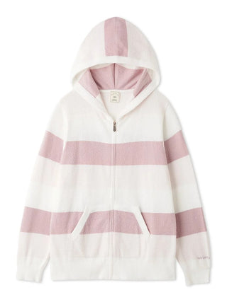 Gelato Pique Smoothie Three-Color Stripe Hoodie in pink, front view