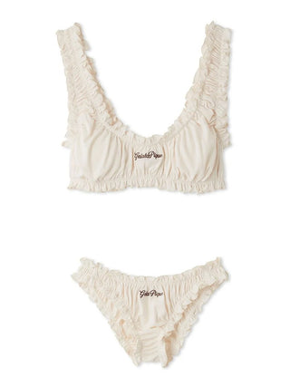 Gelato Pique Pointelle Frill Bra & Shorts Set in off-white, front view