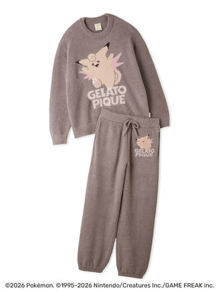 Gray Gelato Pique【Pokémon】【Men’s】Baby Moco Jacquard Pullover & Long Pants Set featuring Clefable, front view.