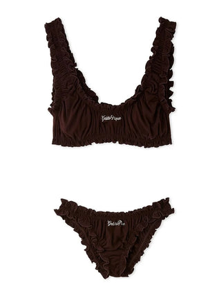 Gelato Pique Pointelle Frill Bra & Shorts Set in brown, front view