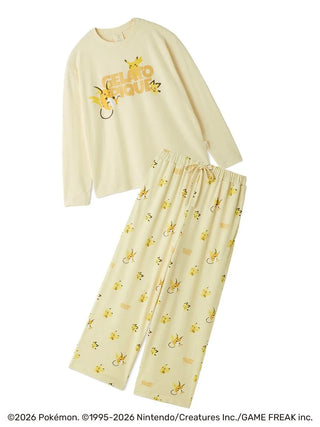 Yellow【Pokémon】【Unisex】One-Point Long Sleeve T-Shirt & Long Pants Set featuring Pichu, Pikachu, and Raichu. front view
