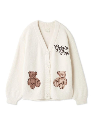 Gelato Pique Baby Moco Bear Jacquard Cardigan in ivory, front view