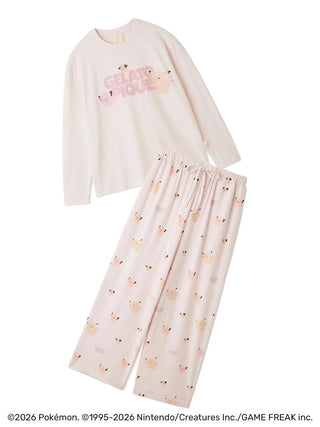 Pink【Pokémon】【Unisex】One-Point Long Sleeve T-Shirt & Long Pants Set featuring Cleffa, Clefairy, and Clefable. Front view