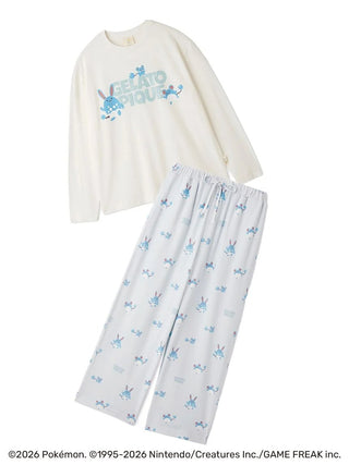 Blue【Pokémon】【Unisex】One-Point Long Sleeve T-Shirt & Long Pants Set featuring Azurill, Marill, and Azumarill. Front view