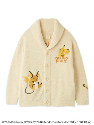 Yellow Gelato Pique 【Pokémon】【Unisex】Baby Moco Jacquard Shawl Cardigan featuring Pichu, Pikachu, and Raichu, front view