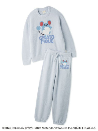 Blue Gelato Pique 【Pokémon】Baby Moco Jacquard Pullover & Long Pants  Set featuring Marill, front view