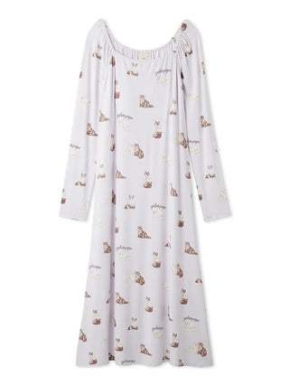 Gelato Pique Cat All-over Printed Dress with built-in bra in lavender, front view