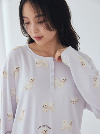 [UV-Cut] Walking Dog All-over Printed Cool Touch Henley Pullover